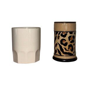 Set Of 2 Ceramic Pot  White & Leopard Print Design